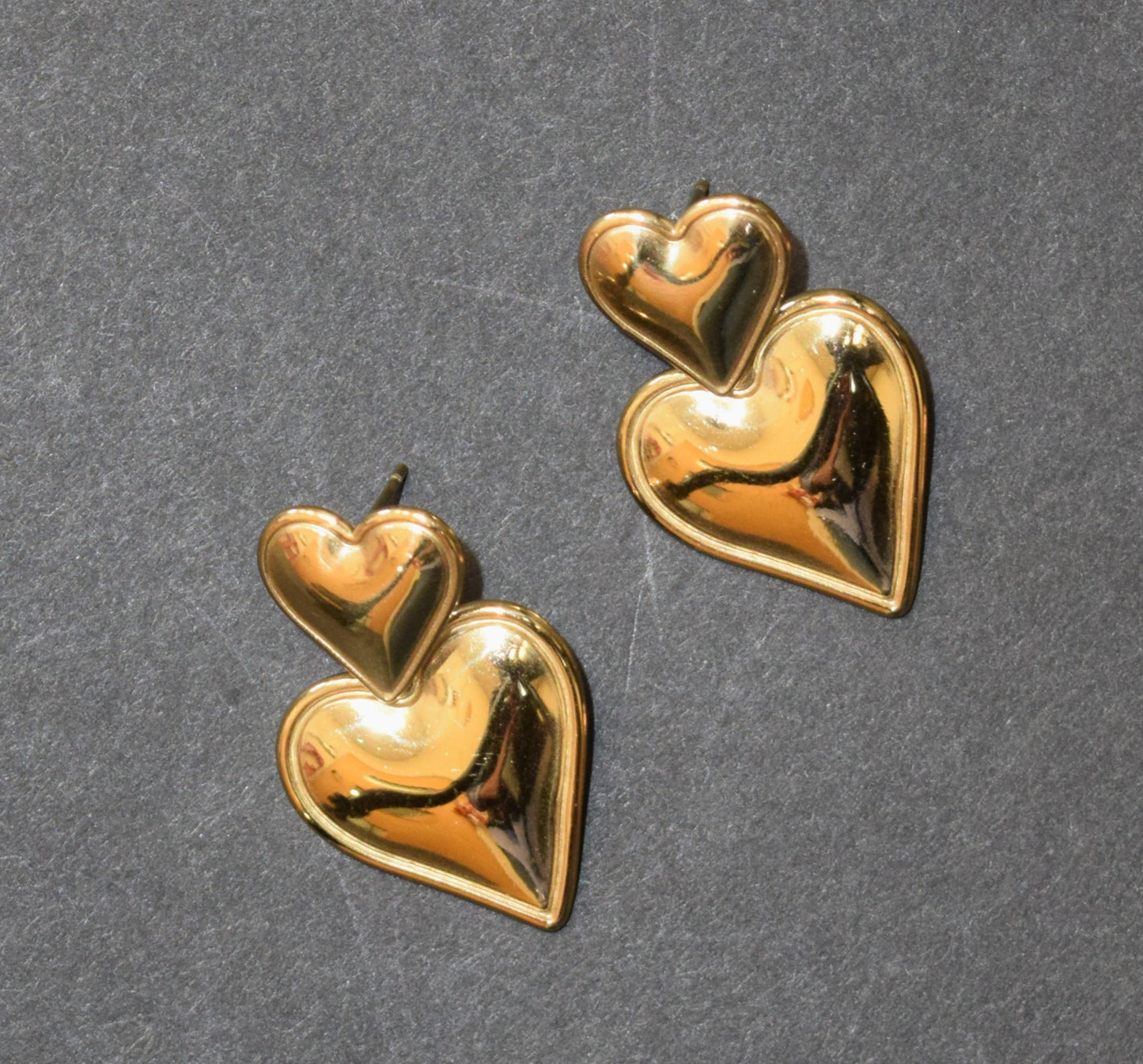 Two-Tier Gold Heart Earrings
