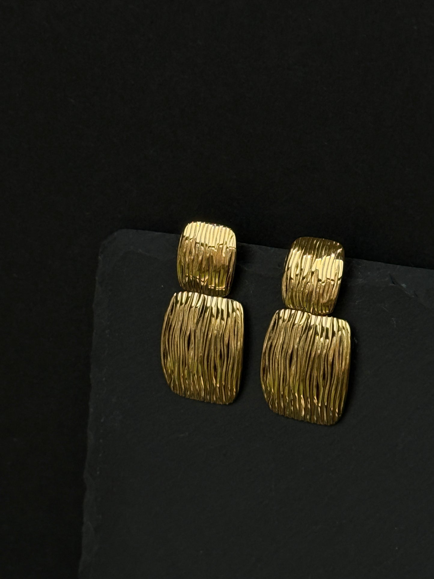 Gold Double Square Earrings