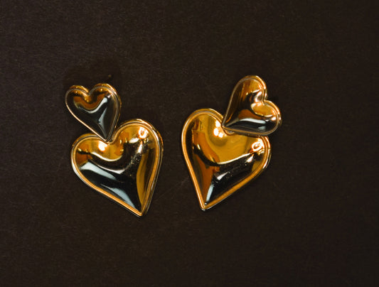 Two-Tier Gold Heart Earrings